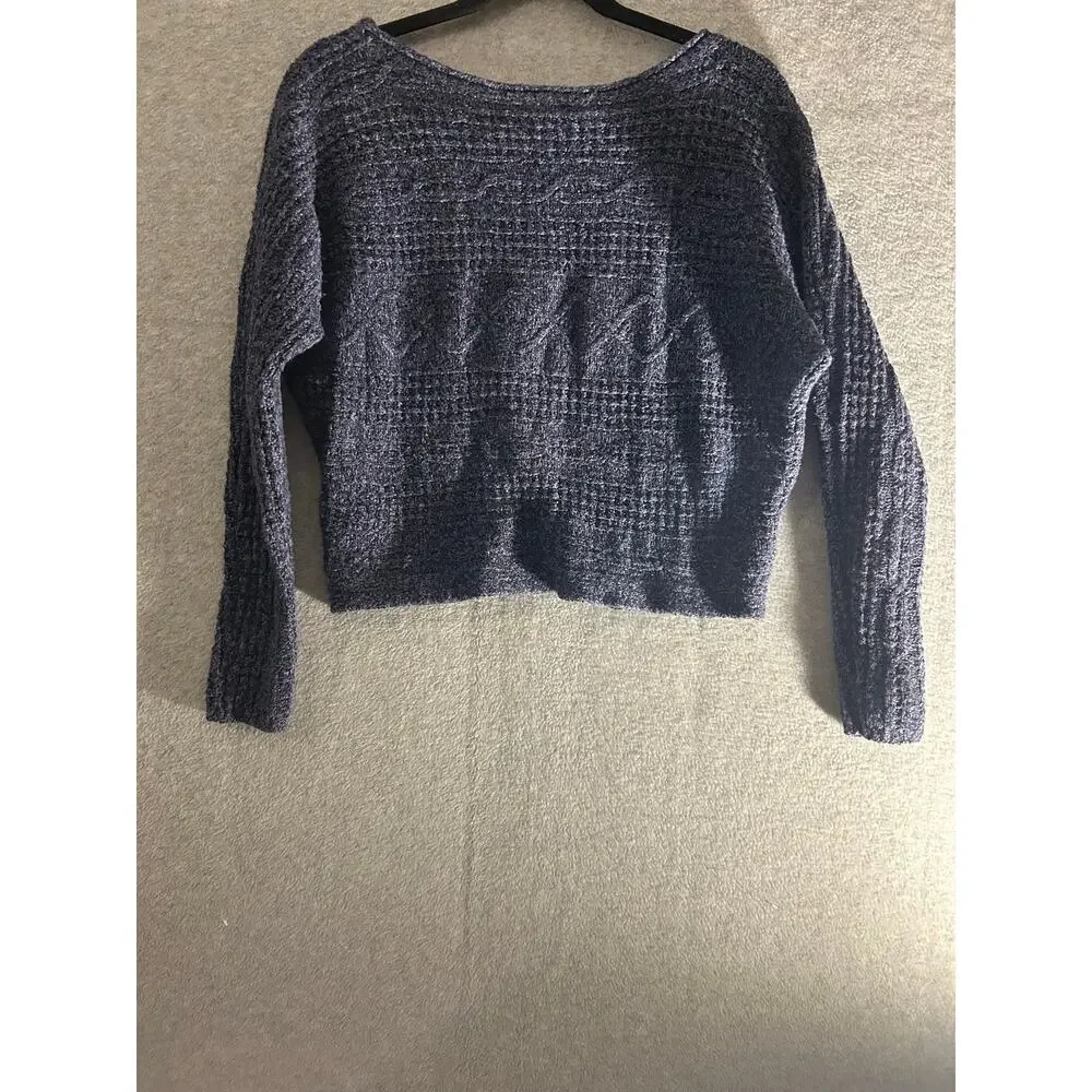 Abercrombie & Fitch‎ Womens Small Cropped Cable Knit Sweater Navy Blue Marled S